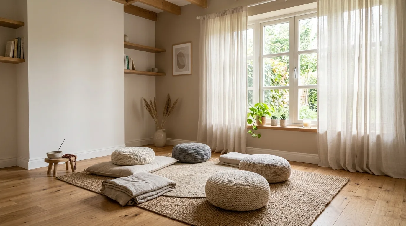 Serene meditation space designed as a peaceful home sanctuary.